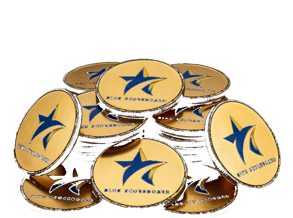 Stack of Blue Scoreboard gold coins